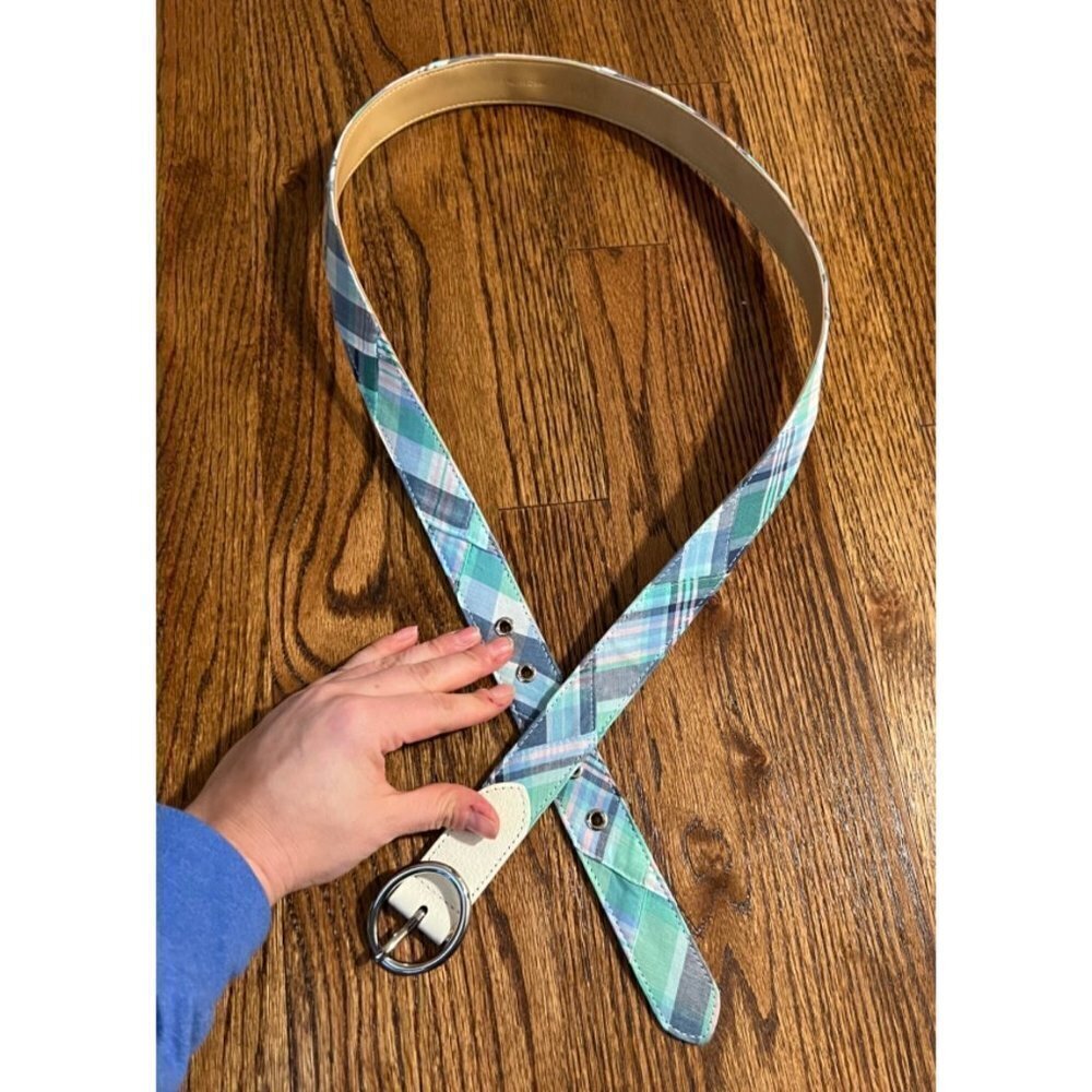 Talbots | Blue Green Plaid Belt‎ White Trim Sz XL